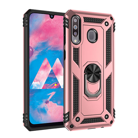 Silikon Hülle Handyhülle und Kunststoff Schutzhülle Hartschalen Tasche mit Magnetisch Fingerring Ständer MQ3 für Samsung Galaxy M30 Rosegold