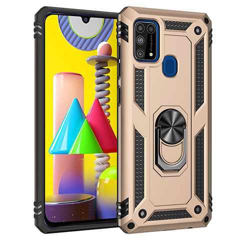 Silikon Hülle Handyhülle und Kunststoff Schutzhülle Hartschalen Tasche mit Magnetisch Fingerring Ständer MQ3 für Samsung Galaxy M31 Gold