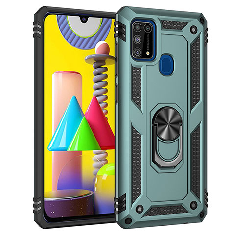 Silikon Hülle Handyhülle und Kunststoff Schutzhülle Hartschalen Tasche mit Magnetisch Fingerring Ständer MQ3 für Samsung Galaxy M31 Grün