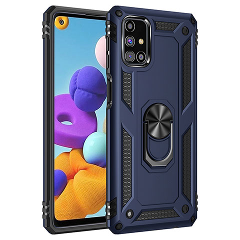 Silikon Hülle Handyhülle und Kunststoff Schutzhülle Hartschalen Tasche mit Magnetisch Fingerring Ständer MQ3 für Samsung Galaxy M31s Blau