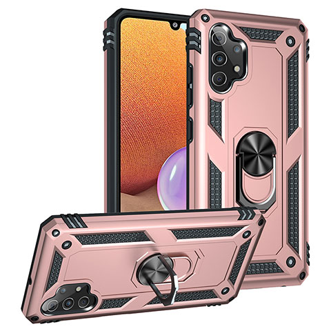 Silikon Hülle Handyhülle und Kunststoff Schutzhülle Hartschalen Tasche mit Magnetisch Fingerring Ständer MQ3 für Samsung Galaxy M32 5G Rosegold