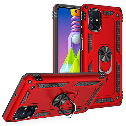 Silikon Hülle Handyhülle und Kunststoff Schutzhülle Hartschalen Tasche mit Magnetisch Fingerring Ständer MQ3 für Samsung Galaxy M51 Rot