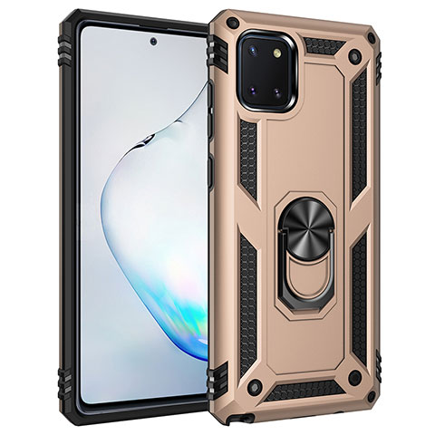 Silikon Hülle Handyhülle und Kunststoff Schutzhülle Hartschalen Tasche mit Magnetisch Fingerring Ständer MQ3 für Samsung Galaxy M60s Gold