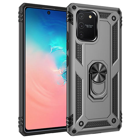 Silikon Hülle Handyhülle und Kunststoff Schutzhülle Hartschalen Tasche mit Magnetisch Fingerring Ständer MQ3 für Samsung Galaxy S10 Lite Grau