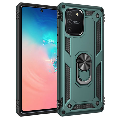 Silikon Hülle Handyhülle und Kunststoff Schutzhülle Hartschalen Tasche mit Magnetisch Fingerring Ständer MQ3 für Samsung Galaxy S10 Lite Grün