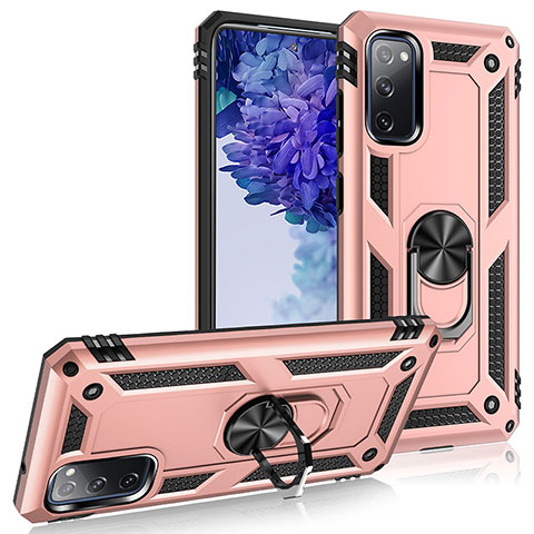 Silikon Hülle Handyhülle und Kunststoff Schutzhülle Hartschalen Tasche mit Magnetisch Fingerring Ständer MQ3 für Samsung Galaxy S20 FE 4G Rosegold