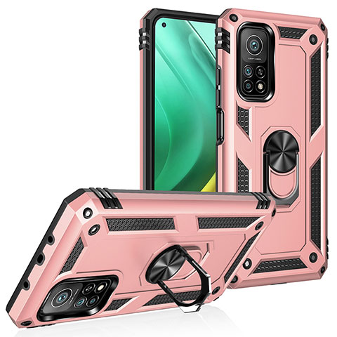 Silikon Hülle Handyhülle und Kunststoff Schutzhülle Hartschalen Tasche mit Magnetisch Fingerring Ständer MQ3 für Xiaomi Mi 10T 5G Rosegold