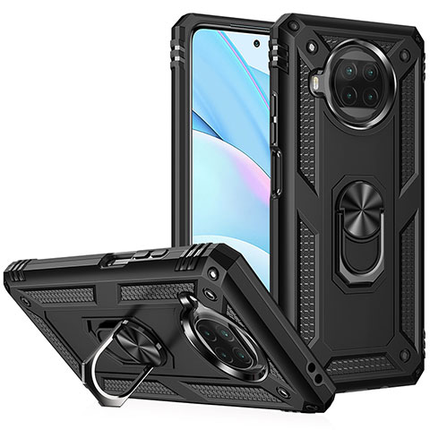 Silikon Hülle Handyhülle und Kunststoff Schutzhülle Hartschalen Tasche mit Magnetisch Fingerring Ständer MQ3 für Xiaomi Mi 10T Lite 5G Schwarz