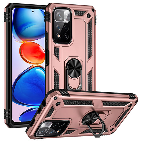 Silikon Hülle Handyhülle und Kunststoff Schutzhülle Hartschalen Tasche mit Magnetisch Fingerring Ständer MQ3 für Xiaomi Mi 11i 5G (2022) Rosegold