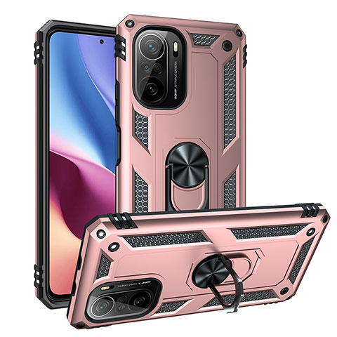 Silikon Hülle Handyhülle und Kunststoff Schutzhülle Hartschalen Tasche mit Magnetisch Fingerring Ständer MQ3 für Xiaomi Mi 11i 5G Rosegold