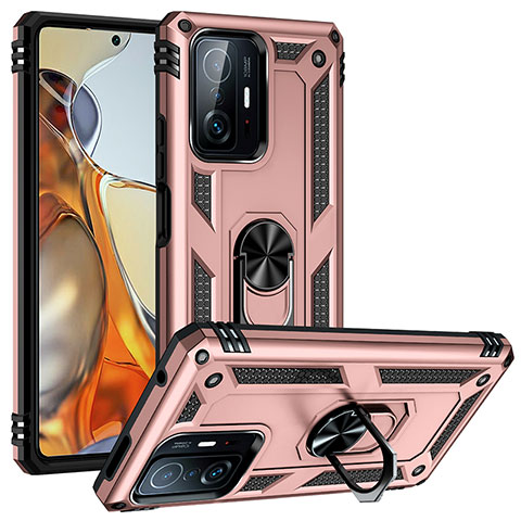 Silikon Hülle Handyhülle und Kunststoff Schutzhülle Hartschalen Tasche mit Magnetisch Fingerring Ständer MQ3 für Xiaomi Mi 11T 5G Rosegold