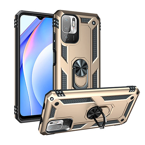 Silikon Hülle Handyhülle und Kunststoff Schutzhülle Hartschalen Tasche mit Magnetisch Fingerring Ständer MQ3 für Xiaomi POCO M3 Pro 5G Gold