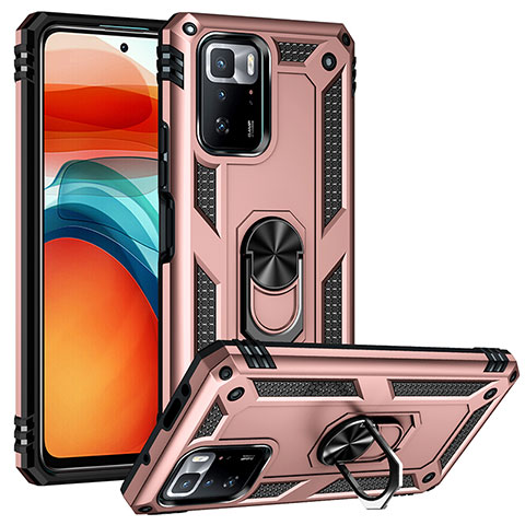 Silikon Hülle Handyhülle und Kunststoff Schutzhülle Hartschalen Tasche mit Magnetisch Fingerring Ständer MQ3 für Xiaomi Poco X3 GT 5G Rosegold