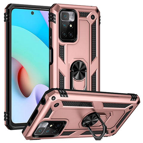 Silikon Hülle Handyhülle und Kunststoff Schutzhülle Hartschalen Tasche mit Magnetisch Fingerring Ständer MQ3 für Xiaomi Redmi 10 (2022) Rosegold