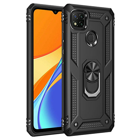 Silikon Hülle Handyhülle und Kunststoff Schutzhülle Hartschalen Tasche mit Magnetisch Fingerring Ständer MQ3 für Xiaomi Redmi 10A 4G Schwarz