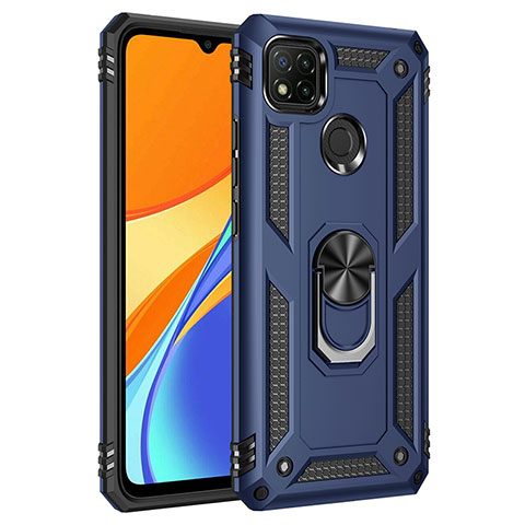 Silikon Hülle Handyhülle und Kunststoff Schutzhülle Hartschalen Tasche mit Magnetisch Fingerring Ständer MQ3 für Xiaomi Redmi 9 Activ Blau