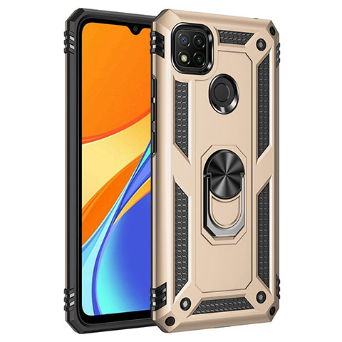 Silikon Hülle Handyhülle und Kunststoff Schutzhülle Hartschalen Tasche mit Magnetisch Fingerring Ständer MQ3 für Xiaomi Redmi 9 India Gold