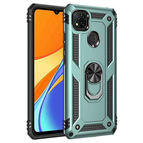 Silikon Hülle Handyhülle und Kunststoff Schutzhülle Hartschalen Tasche mit Magnetisch Fingerring Ständer MQ3 für Xiaomi Redmi 9 India Grün