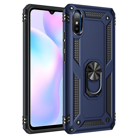 Silikon Hülle Handyhülle und Kunststoff Schutzhülle Hartschalen Tasche mit Magnetisch Fingerring Ständer MQ3 für Xiaomi Redmi 9A Blau