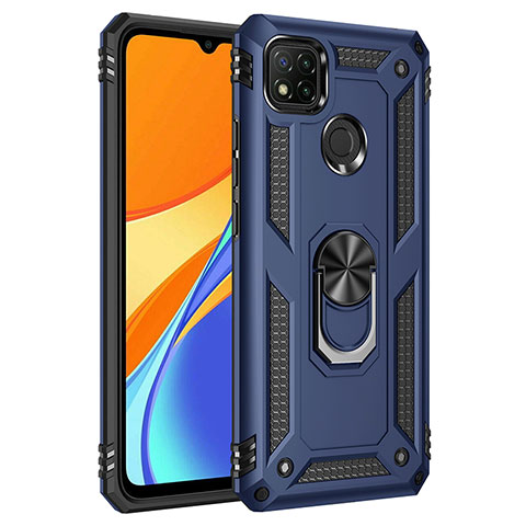 Silikon Hülle Handyhülle und Kunststoff Schutzhülle Hartschalen Tasche mit Magnetisch Fingerring Ständer MQ3 für Xiaomi Redmi 9C Blau