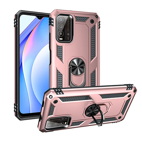 Silikon Hülle Handyhülle und Kunststoff Schutzhülle Hartschalen Tasche mit Magnetisch Fingerring Ständer MQ3 für Xiaomi Redmi 9T 4G Rosegold