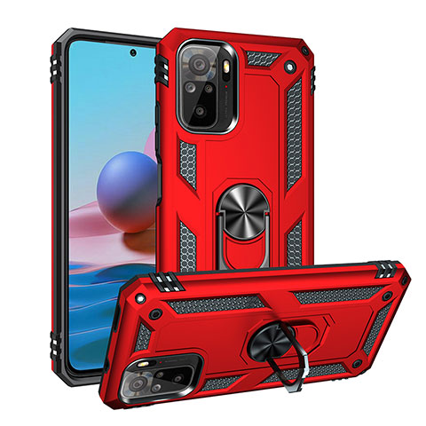 Silikon Hülle Handyhülle und Kunststoff Schutzhülle Hartschalen Tasche mit Magnetisch Fingerring Ständer MQ3 für Xiaomi Redmi Note 10 4G Rot