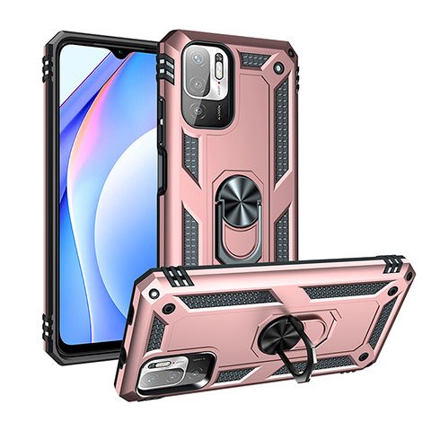 Silikon Hülle Handyhülle und Kunststoff Schutzhülle Hartschalen Tasche mit Magnetisch Fingerring Ständer MQ3 für Xiaomi Redmi Note 10 5G Rosegold