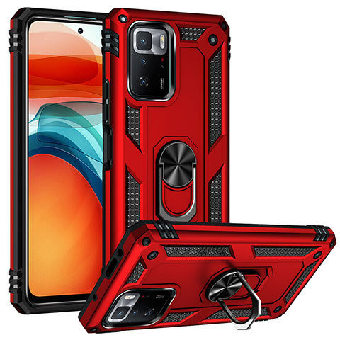 Silikon Hülle Handyhülle und Kunststoff Schutzhülle Hartschalen Tasche mit Magnetisch Fingerring Ständer MQ3 für Xiaomi Redmi Note 10 Pro 5G Rot