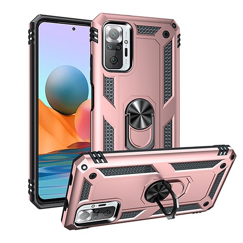 Silikon Hülle Handyhülle und Kunststoff Schutzhülle Hartschalen Tasche mit Magnetisch Fingerring Ständer MQ3 für Xiaomi Redmi Note 10 Pro Max Rosegold