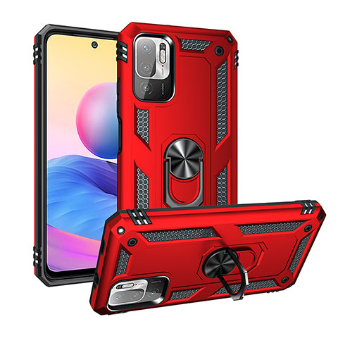 Silikon Hülle Handyhülle und Kunststoff Schutzhülle Hartschalen Tasche mit Magnetisch Fingerring Ständer MQ3 für Xiaomi Redmi Note 10T 5G Rot