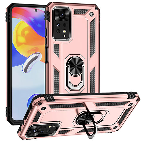 Silikon Hülle Handyhülle und Kunststoff Schutzhülle Hartschalen Tasche mit Magnetisch Fingerring Ständer MQ3 für Xiaomi Redmi Note 11 Pro 4G Rosegold