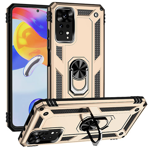 Silikon Hülle Handyhülle und Kunststoff Schutzhülle Hartschalen Tasche mit Magnetisch Fingerring Ständer MQ3 für Xiaomi Redmi Note 11 Pro 5G Gold