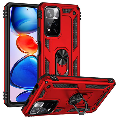 Silikon Hülle Handyhülle und Kunststoff Schutzhülle Hartschalen Tasche mit Magnetisch Fingerring Ständer MQ3 für Xiaomi Redmi Note 11 Pro+ Plus 5G Rot