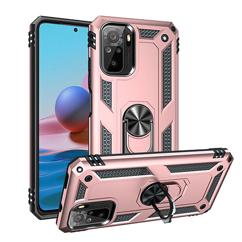 Silikon Hülle Handyhülle und Kunststoff Schutzhülle Hartschalen Tasche mit Magnetisch Fingerring Ständer MQ3 für Xiaomi Redmi Note 11 SE India 4G Rosegold