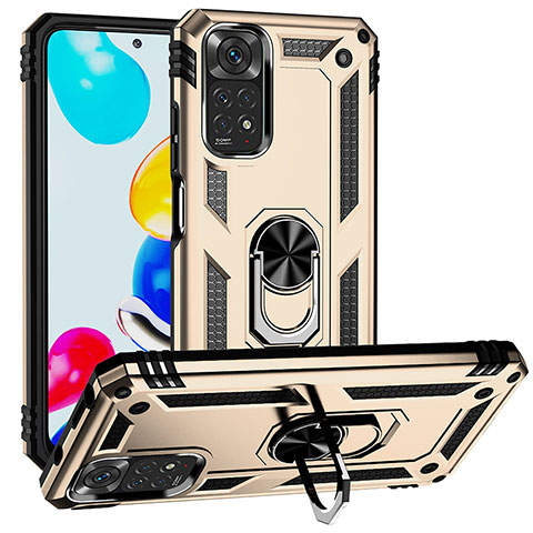 Silikon Hülle Handyhülle und Kunststoff Schutzhülle Hartschalen Tasche mit Magnetisch Fingerring Ständer MQ3 für Xiaomi Redmi Note 11S 4G Gold