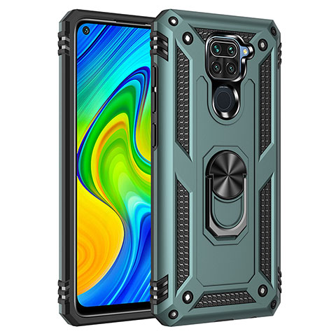 Silikon Hülle Handyhülle und Kunststoff Schutzhülle Hartschalen Tasche mit Magnetisch Fingerring Ständer MQ3 für Xiaomi Redmi Note 9 Grün