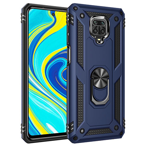 Silikon Hülle Handyhülle und Kunststoff Schutzhülle Hartschalen Tasche mit Magnetisch Fingerring Ständer MQ3 für Xiaomi Redmi Note 9 Pro Blau