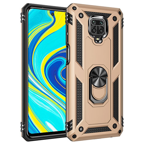 Silikon Hülle Handyhülle und Kunststoff Schutzhülle Hartschalen Tasche mit Magnetisch Fingerring Ständer MQ3 für Xiaomi Redmi Note 9 Pro Max Gold