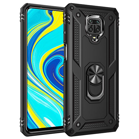 Silikon Hülle Handyhülle und Kunststoff Schutzhülle Hartschalen Tasche mit Magnetisch Fingerring Ständer MQ3 für Xiaomi Redmi Note 9 Pro Max Schwarz