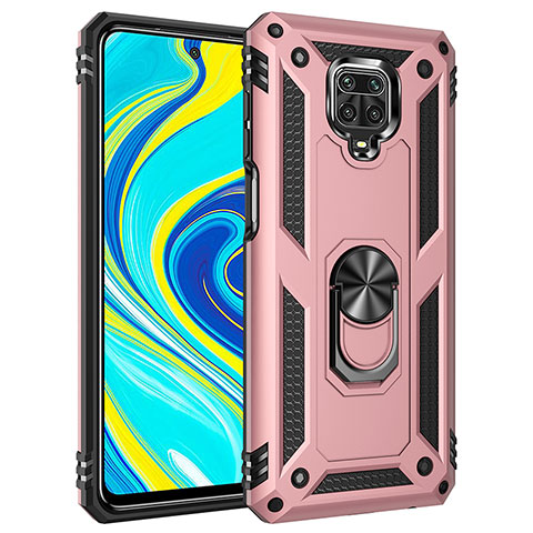 Silikon Hülle Handyhülle und Kunststoff Schutzhülle Hartschalen Tasche mit Magnetisch Fingerring Ständer MQ3 für Xiaomi Redmi Note 9 Pro Rosegold