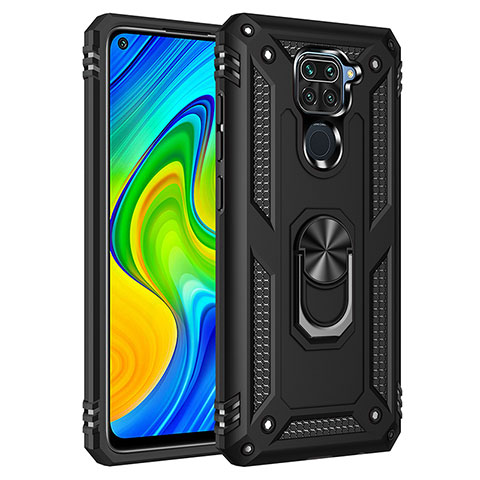 Silikon Hülle Handyhülle und Kunststoff Schutzhülle Hartschalen Tasche mit Magnetisch Fingerring Ständer MQ3 für Xiaomi Redmi Note 9 Schwarz