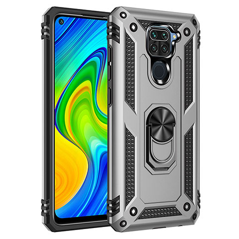 Silikon Hülle Handyhülle und Kunststoff Schutzhülle Hartschalen Tasche mit Magnetisch Fingerring Ständer MQ3 für Xiaomi Redmi Note 9 Silber