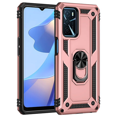 Silikon Hülle Handyhülle und Kunststoff Schutzhülle Hartschalen Tasche mit Magnetisch Fingerring Ständer MQ4 für Oppo A16 Rosegold