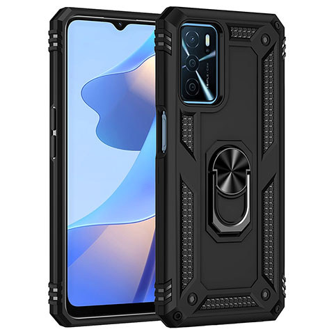 Silikon Hülle Handyhülle und Kunststoff Schutzhülle Hartschalen Tasche mit Magnetisch Fingerring Ständer MQ4 für Oppo A16s Schwarz