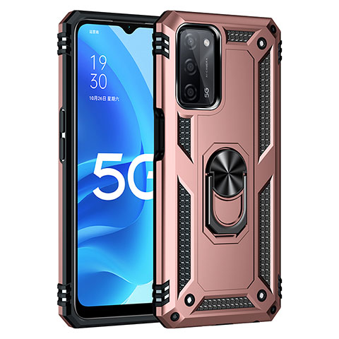 Silikon Hülle Handyhülle und Kunststoff Schutzhülle Hartschalen Tasche mit Magnetisch Fingerring Ständer MQ4 für Oppo A53s 5G Rosegold