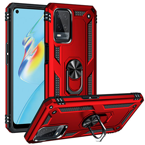 Silikon Hülle Handyhülle und Kunststoff Schutzhülle Hartschalen Tasche mit Magnetisch Fingerring Ständer MQ4 für Oppo A54 4G Rot