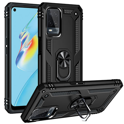 Silikon Hülle Handyhülle und Kunststoff Schutzhülle Hartschalen Tasche mit Magnetisch Fingerring Ständer MQ4 für Oppo A54 4G Schwarz