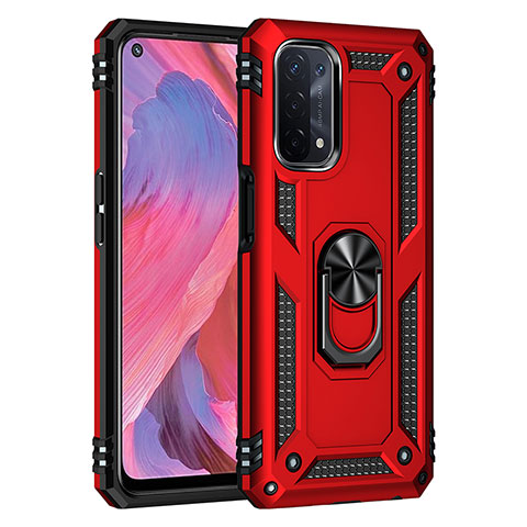 Silikon Hülle Handyhülle und Kunststoff Schutzhülle Hartschalen Tasche mit Magnetisch Fingerring Ständer MQ4 für Oppo A54 5G Rot