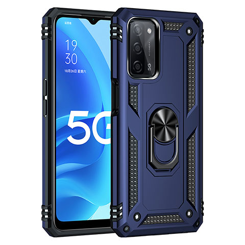 Silikon Hülle Handyhülle und Kunststoff Schutzhülle Hartschalen Tasche mit Magnetisch Fingerring Ständer MQ4 für Oppo A55 5G Blau