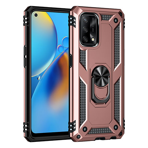 Silikon Hülle Handyhülle und Kunststoff Schutzhülle Hartschalen Tasche mit Magnetisch Fingerring Ständer MQ4 für Oppo A74 4G Rosegold